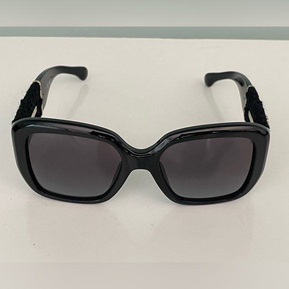 CHANEL Square Sunglasses Acetate & Tweed 5512-A Black Gold NEW main image 4